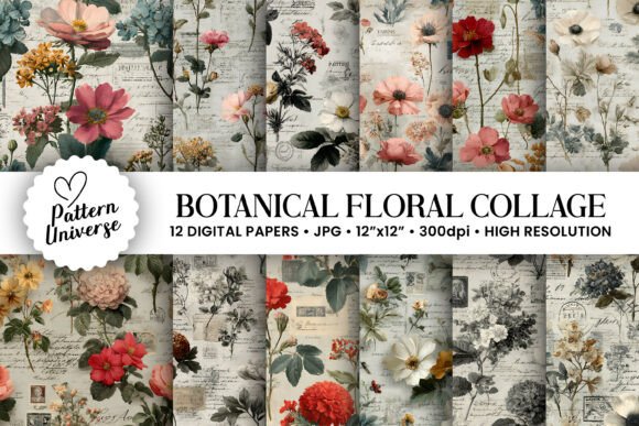 Botanical Floral Collage Digital Papers