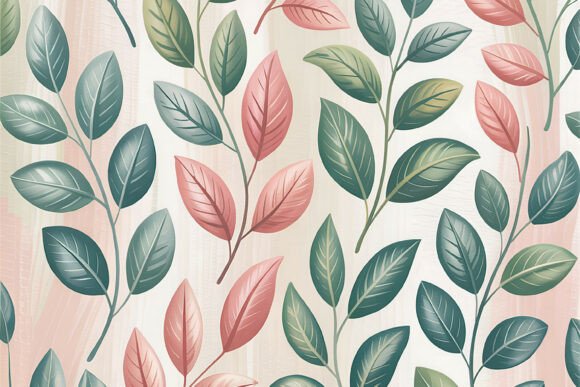 Muted Red Botanical Leaf Pattern