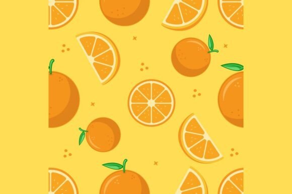 Seamless Orange Fruit Pattern on Yellow