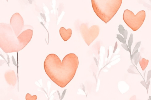 Soft Watercolor Hearts and Floral Seamle