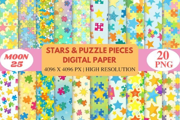 Stars Puzzle Pieces Digital Paper