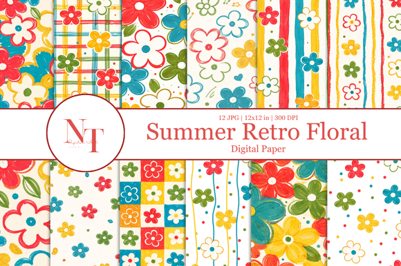 Summer Retro Floral Digital Paper: A Vibrant Addition to Your Creative Projects