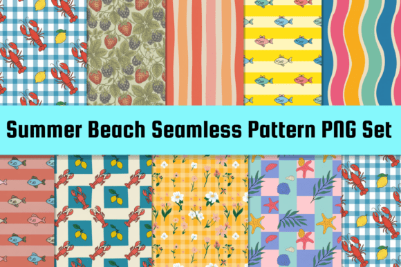 Summer Seamless Pattern PNG Set